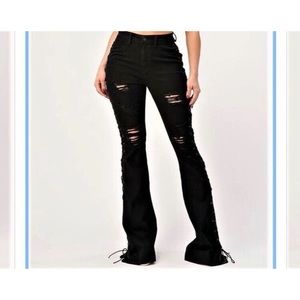 Brand new Black distressed Flare lace up the side jeans, Size 5